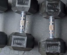 2 X 17.5kg Rubber Hex Dumbbells