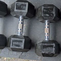 2 X 17.5kg Rubber Hex Dumbbells