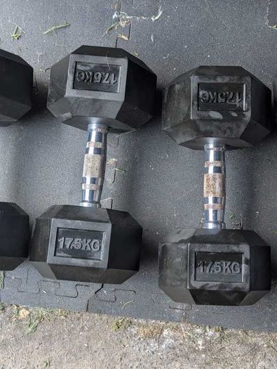 2 X 17.5kg Rubber Hex Dumbbells