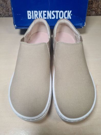 Womens BIRKENSTOCK BARRIE SAND canvas slip on shoes trainers beige brown Size UK 5 EU 38 boys girls unisex BRAND NEW BOXED