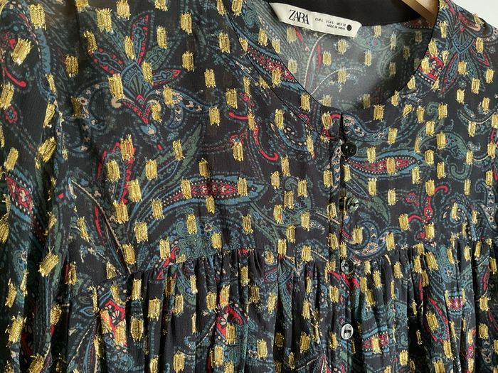 Zara Golden embroidered and mesh paisley printed Blouse