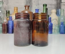 287 - Set of 2 Vintage Kruschen Salts Brown Amber Glass Decorative Collectible Display Bottles