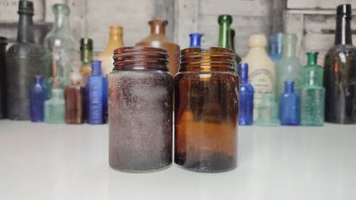 287 - Set of 2 Vintage Kruschen Salts Brown Amber Glass Decorative Collectible Display Bottles