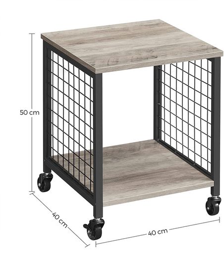 Bedside Table with Wheels Steel Frame Shelves 40 x 40 x 50 cm for Living Room Bedroom Industrial Design Greige-Black