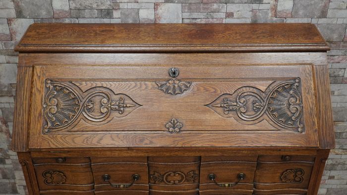 French Louis XV Revival Carved Solid Oak Bureau/Secretary, c.1920s