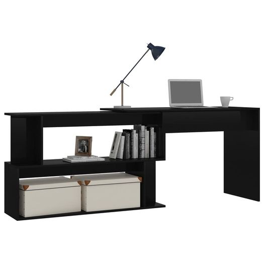 Corner Desk High Gloss Black 200x50x76 cm Chipboard