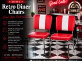 Set of 2 Retro American Diner Dining Chairs Red, Vintage Faux Leather Kitchen Chairs  Chrome Frame
