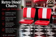 Set of 2 Retro American Diner Dining Chairs Red, Vintage Faux Leather Kitchen Chairs  Chrome Frame