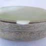Green Alabaster  Pill Box Snuff Compact Italy Chased Silver Chrome Image 6