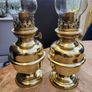 Matching pair of brass oil lamps. Image 5