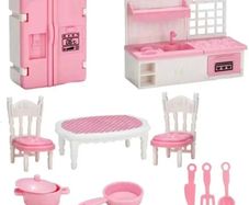 Doll Kawaii Pink 10 Items Lot Miniature Dollhouse Furniture Accessory Kids Toys Kitchen Cooking Things For Girl Gifts