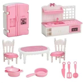 Doll Kawaii Pink 10 Items Lot Miniature Dollhouse Furniture Accessory Kids Toys Kitchen Cooking Things For Girl Gifts