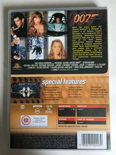 007 James Bond - The World Is Not Enough [1999] Pierce Brosnan, Sophie Marceau, Robert Carlyle, Denise Richards, Robbie Coltrane & Judi Dench [Movie DVD]