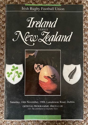 Very Rare 1989 Ireland v New Zealand - November International Programme