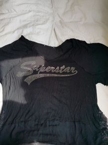 Black Sheer T-Shirt Superstar Print Casual