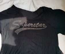 Black Sheer T-Shirt Superstar Print Casual