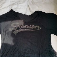Black Sheer T-Shirt Superstar Print Casual