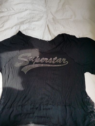 Black Sheer T-Shirt Superstar Print Casual