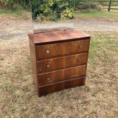 Vintage Wooden Dressing Table / Chest of Drawers with Mirror