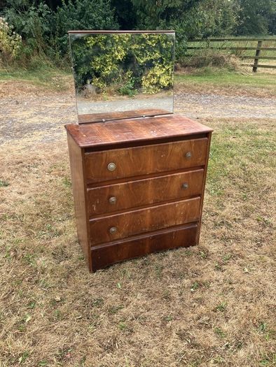 Vintage Wooden Dressing Table / Chest of Drawers with Mirror