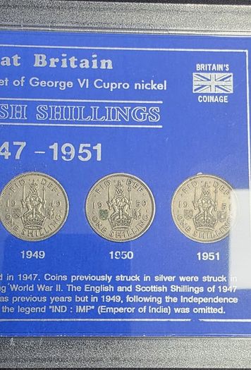 1947-1951 Scottish Shillings of George VI Coin Type Collector Display Case Set