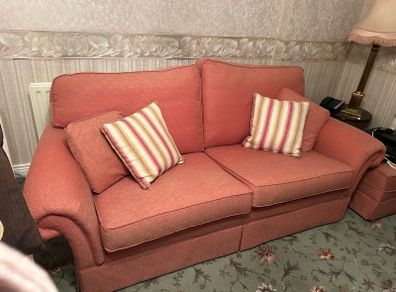 Sofa and 2 armchairs and storage footstool