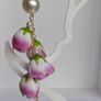 Cottagecore - Pink & White Rose Bud Round Pearl Stud Cascading Tassedl Earrings Image 6