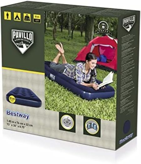Bestway Pavillo Single Size Air Bed | Inflatable Outdoor, Indoor Airbed for Camping, Quick Inflation Air Mattress, Blue