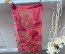 Vintage Jacques Vert Pink Coral Geometric Abstract Silk-Feel Scarf / Shawl