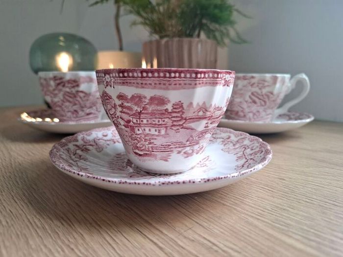 Antique Myotts Country Life Staffordshire 3 cups & Saucers