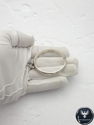 Vintage 925 Sterling Silver Childs Engraved Bangle, Birmingham 1972