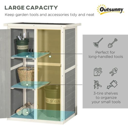 NEW SALE Fir Wood Garden Shed Outdoor Tool Storage w/ 2 Shelves Latched Doors 115x75cm