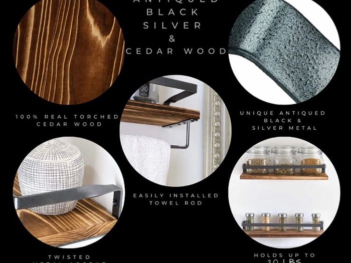 Shelves for Living Room  Cedar Wood Floating Shelves for Bathroom, Bedroom and Kitchen, Decorative Shelf Set of 2 Rustic Shelves with Rail