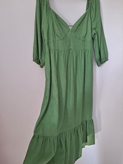 Monsoon green linen mix dress size UK 14