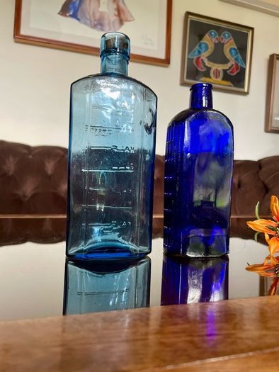 Antique Cobalt & Sky Blue Apothecary Bottles Late 19th Century Victorian