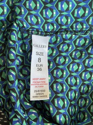 Ladies Long-sleeved Green, Blue & Black Blouse from Gallery. Size: UK 8 / EU 36