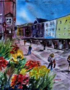 Grafton Street flowers stall watercolour
