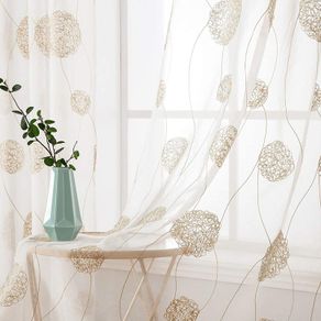Embroidery Sheer Curtains Flora Design Grommet Window Curtain Semi Voile Drapes Panels with Eyelets Window Treatments for Living Room Bedroom 2 Panels 55" W x 69" L Gold