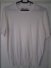 Zara White Knit Short Sleeve Top - Size L - New Without Tags