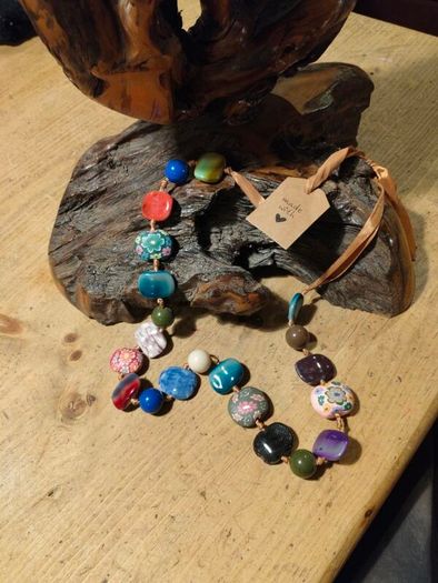 handmade  bohemian style chunky bead necklace .