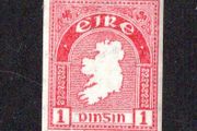 1940-46 Ireland 1d second Definitive Series e Watermark park imperforate stamps for use in coil machines Perf 14 X impert Mounted Mint (MM)