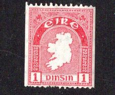 1940-46 Ireland 1d second Definitive Series e Watermark park imperforate stamps for use in coil machines Perf 14 X impert Mounted Mint (MM)