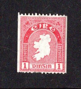 1940-46 Ireland 1d second Definitive Series e Watermark park imperforate stamps for use in coil machines Perf 14 X impert Mounted Mint (MM)