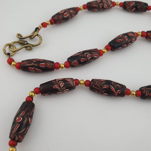 Antique Venetian Style Tiny Floral& Venetian Whiteheart Glass Beads Necklace