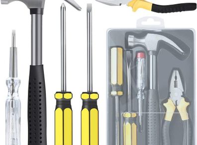 Household Hand Tool Kit 5 Pieces Home Tool Set General Repair Toolkits for DIY Home Garage and Workshop with Toolbox