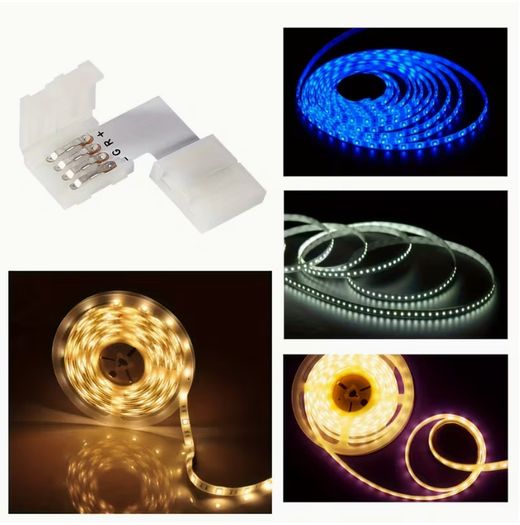 25pcs 2Pin/4 Pin LED Light Strip Connectors Set Including Screw Clips, 8Mm/10Mm 4 Pin LED Connectors, Cuttable T, L Shape PCB Board for SMD 5050 RGB Strip Lights Gapless Connector