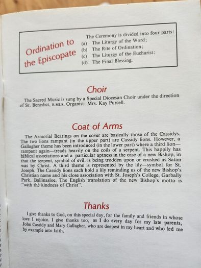 Archbishop Joseph Cassidy. 2 X Booklets. I X His Installation  And The Other His Ordination To The Episcopate. See Photos For Details.