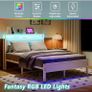 4FT6 Double Bed Frame with LED Lights and Charging Station, Heavy Duty Metal Platform Upholstered Bed frame with Storage Fabric Headboard,Metal Slats Support,Mattress Foundation (White) Image 8