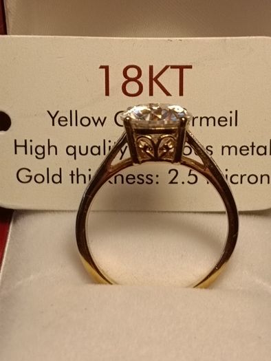 3 carat Moissanite Solitaire Ring in 18kt Vermeil Hard Gold Plated Sterling Silver (Bargain)