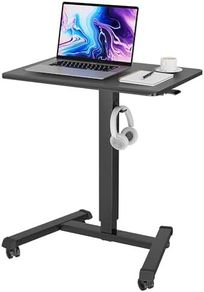 Mobile Standing Desk with 4 Rolling Castors, Height Adjustable Desk on Wheels, Portable Stand Up Desk, Over-Bed Table for Living Room
